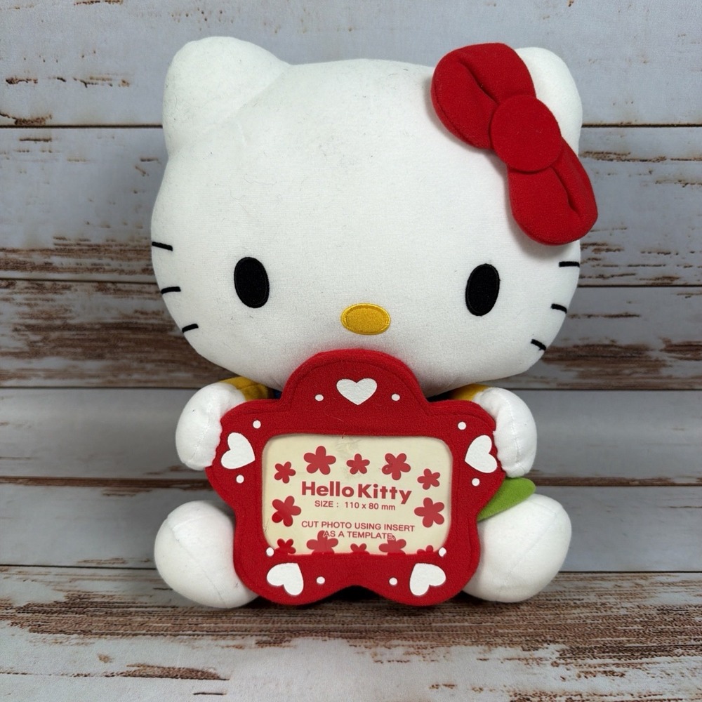 Vintage Hello Kitty Plush 12" Photo Picture Frame Doll Holding Red Frame